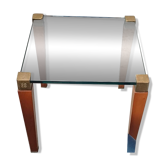 Table d'appoint Moderniste Design + 2 poufs cuir bleu