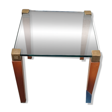 Modernist Design Side Table + 2 Blue Leather Poufs