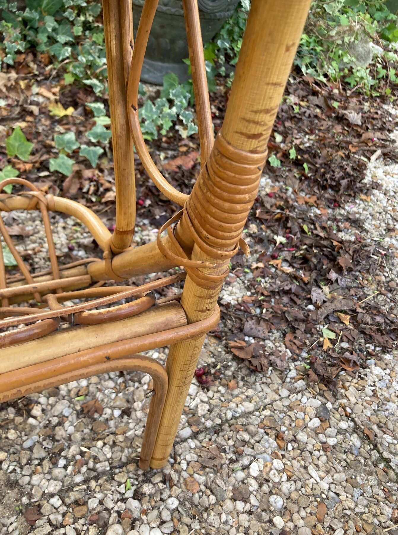 Vintage rattan magazine rack table