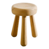 Vintage Swedish Ash Wooden Low Tripod Stool by Ingvar Hildingsson, 1970s