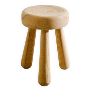 Vintage Swedish Ash Wooden Low Tripod Stool by Ingvar Hildingsson, 1970s