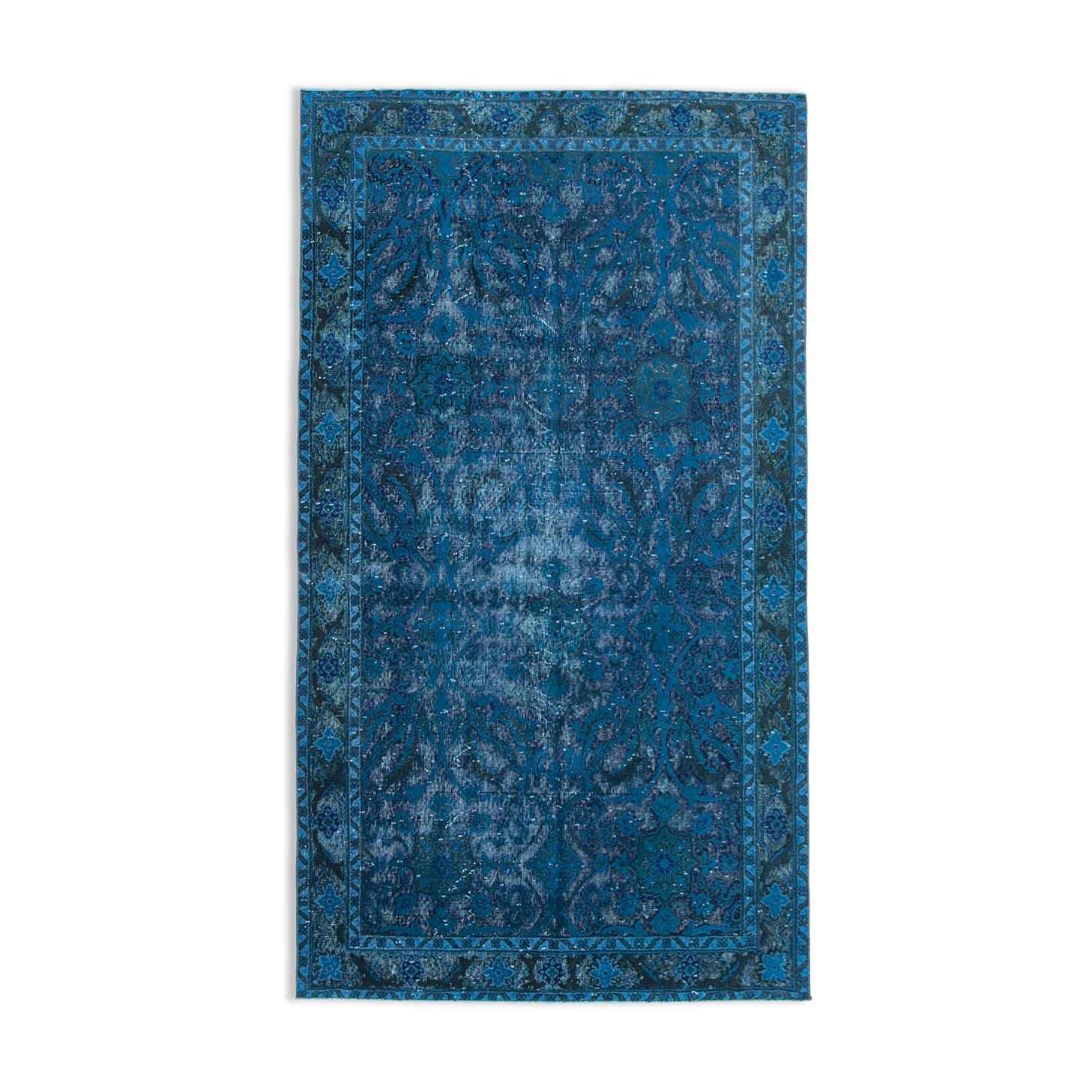 Hand-knotted antique turkish 1980s 146 cm x 263 cm blue rug