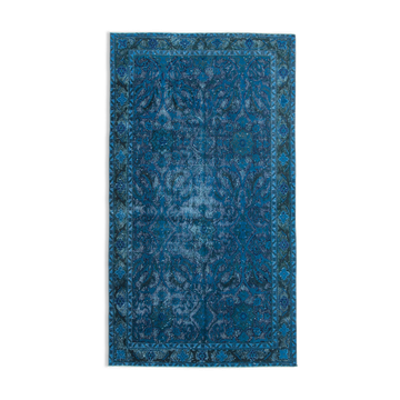 Tapis turc antique des années 1980 noué à la main 146 cm x 263 cm tapis bleu