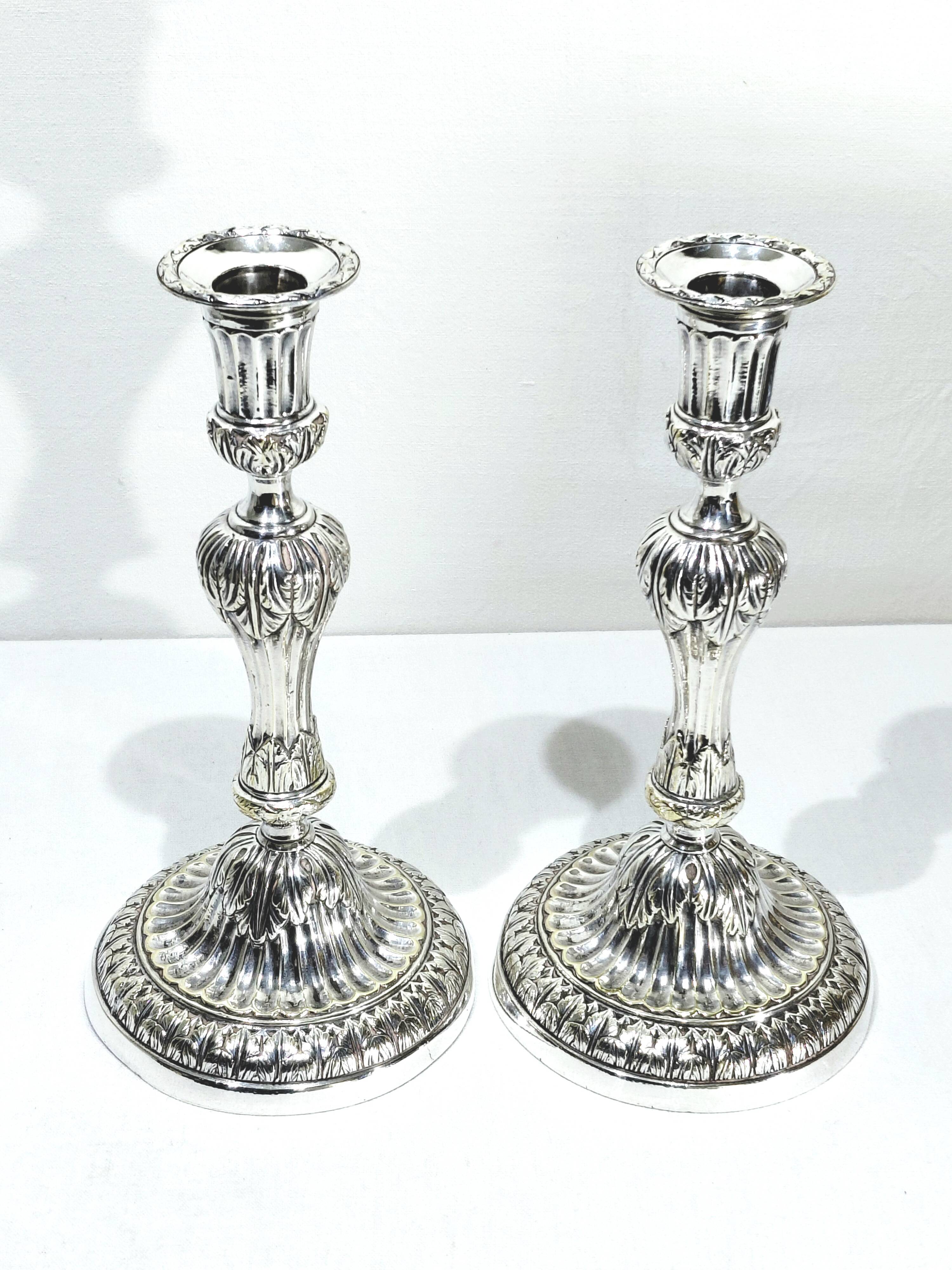 PAIR OF SILVERED BRONZE CANDLESTICKS