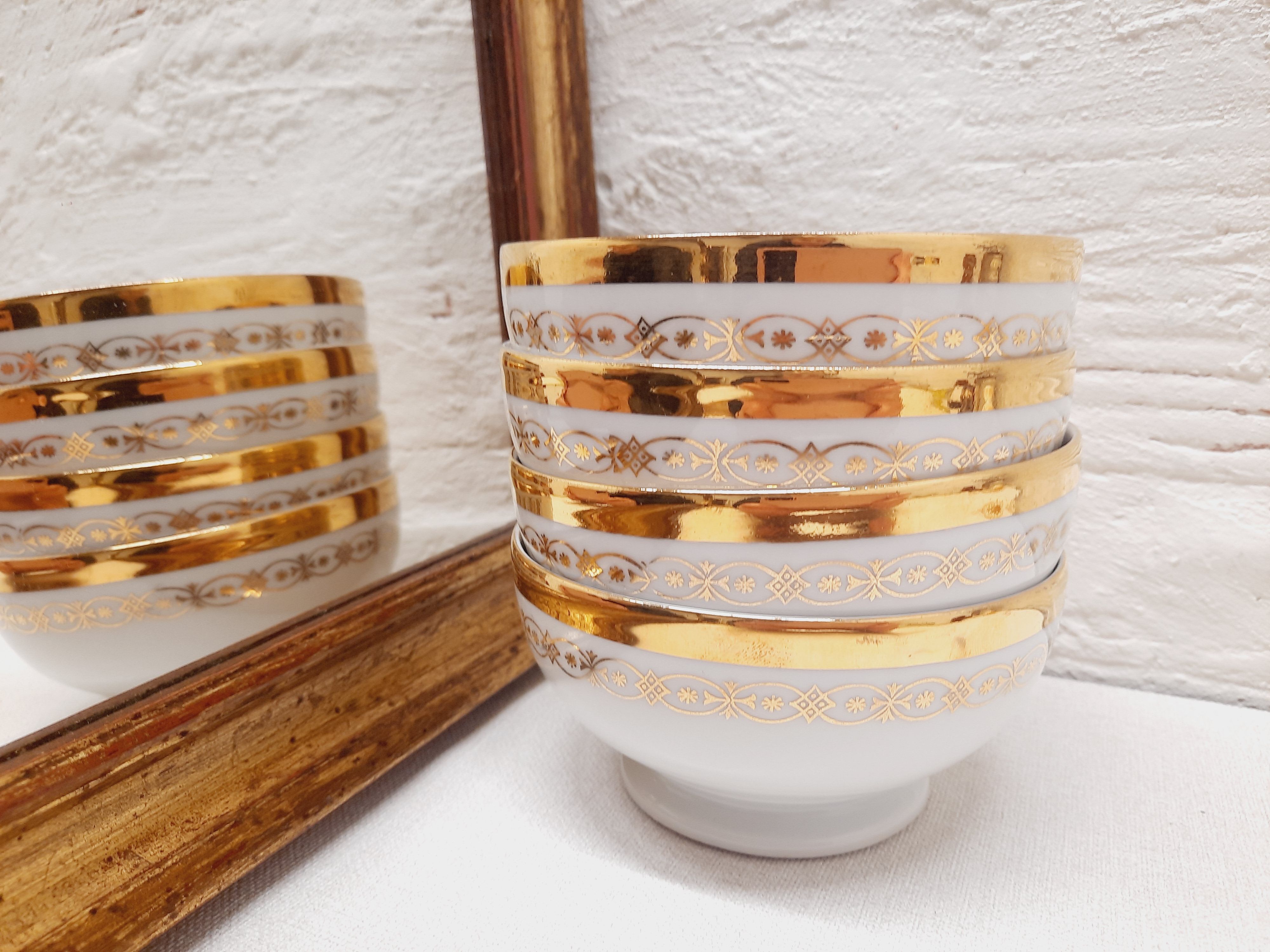Set 4 bols porcelaine blanc et or