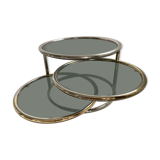 Milo Baughman vintage round coffee table with chrome swivel tops and smoked glass