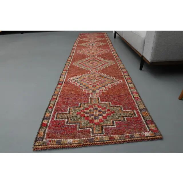 1970s Vintage Turkish Oushak Handmade  Orange Runner Rug 78x362