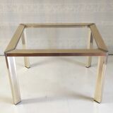 Side table in gold metal and glass - 70s/80s