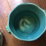Pair of pot cache in barbotine earthenware
