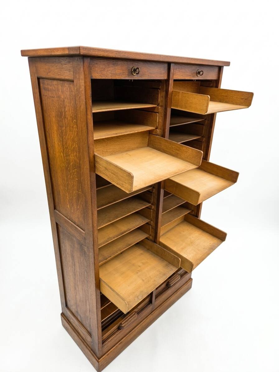 Antique double curtain cabinet in oak (internal drawers)