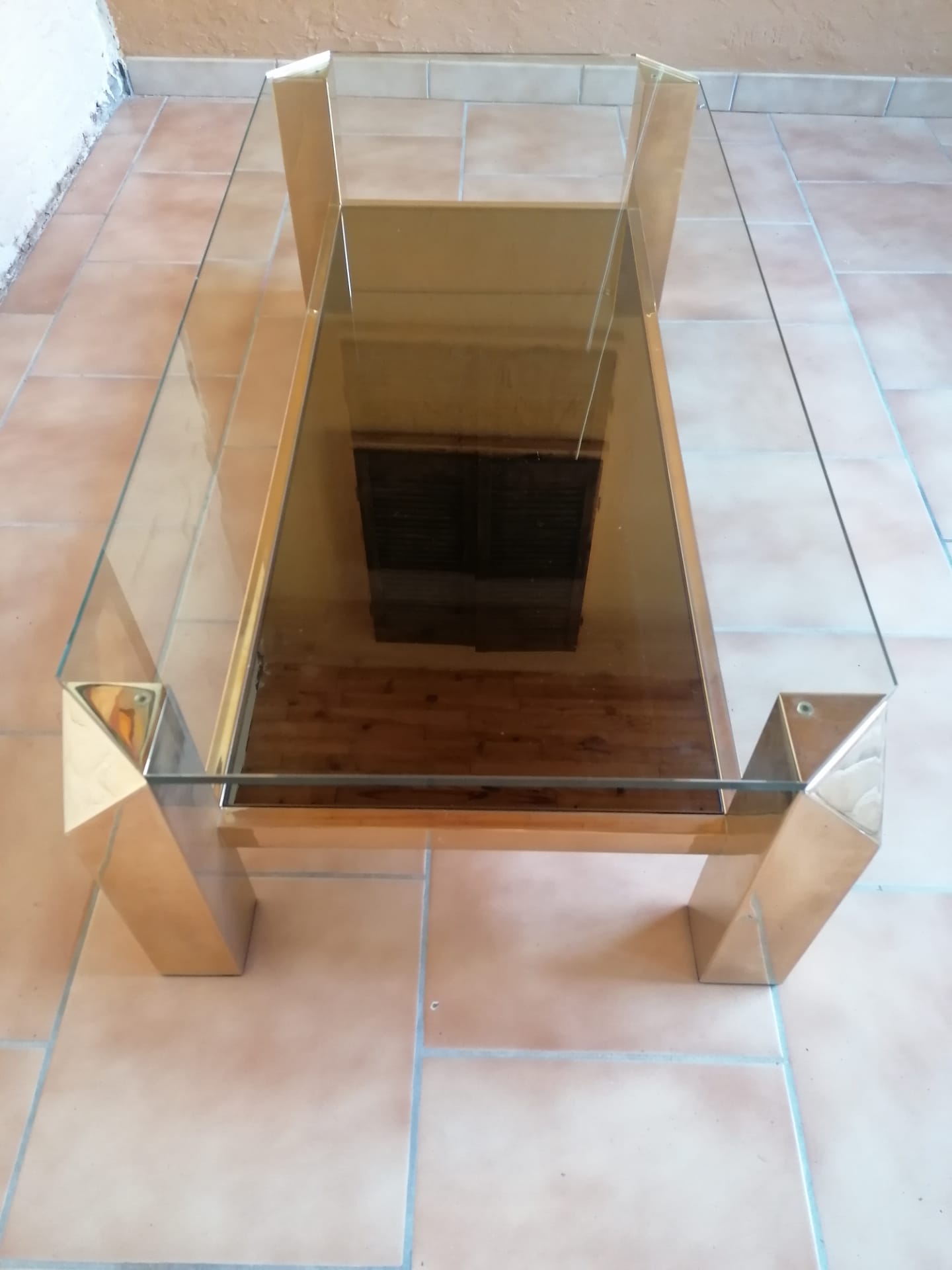 Gold-gold vintage coffee table fin 23carats by Belgo Chrome