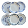 6 mismatched vintage blue and white ironstone dinner plates