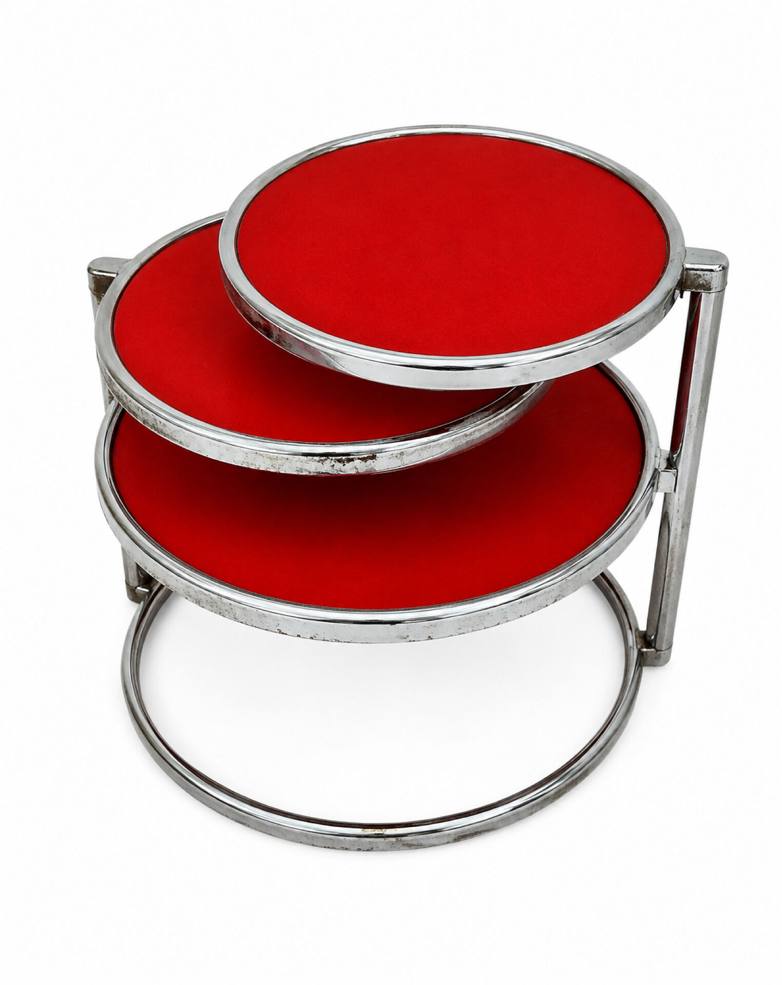 Table basse année 70 à trois niveaux en verre structure acier chromée