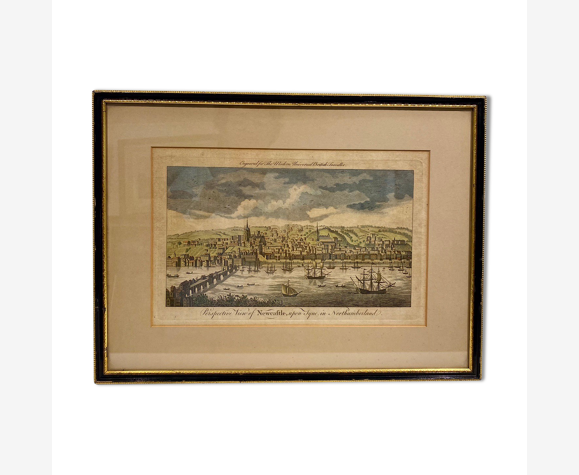 Gravure ancienne , vue du port de Newcastle début XX siècle