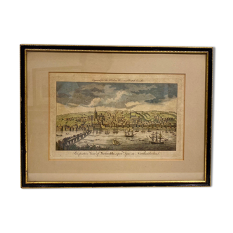 Gravure ancienne , vue du port de Newcastle début XX siècle