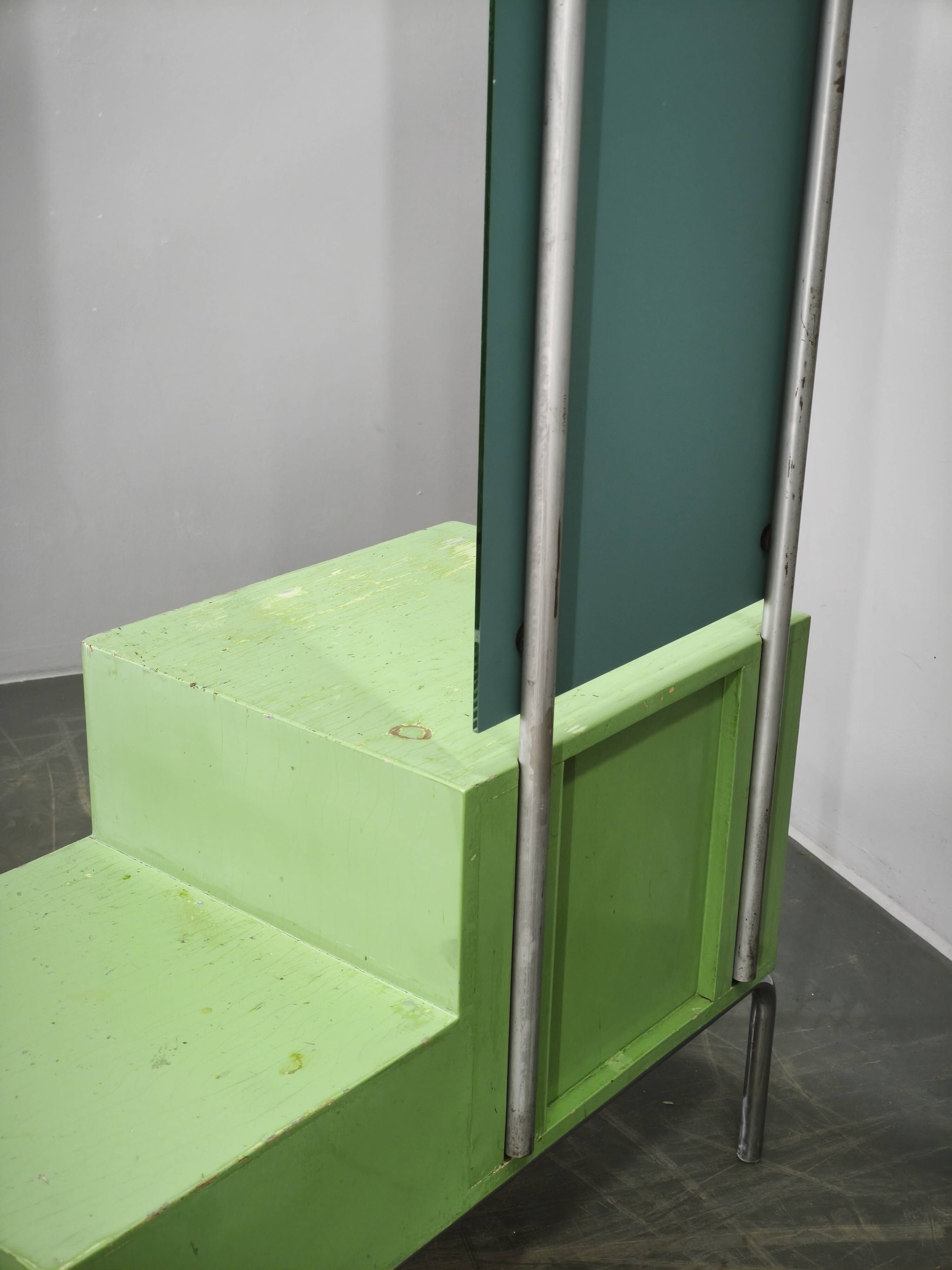 Bauhaus Czech Green Vanity Table with Mirror and Chrome Frame, 1930s
