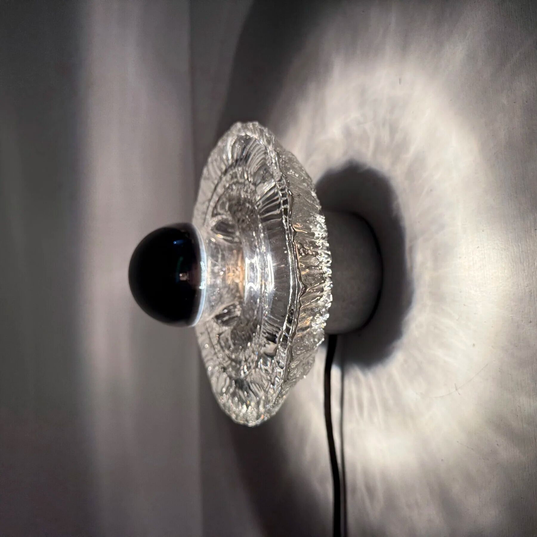 Thick structured ice glass wall light flush mount by Peill & Putzler, 1970s