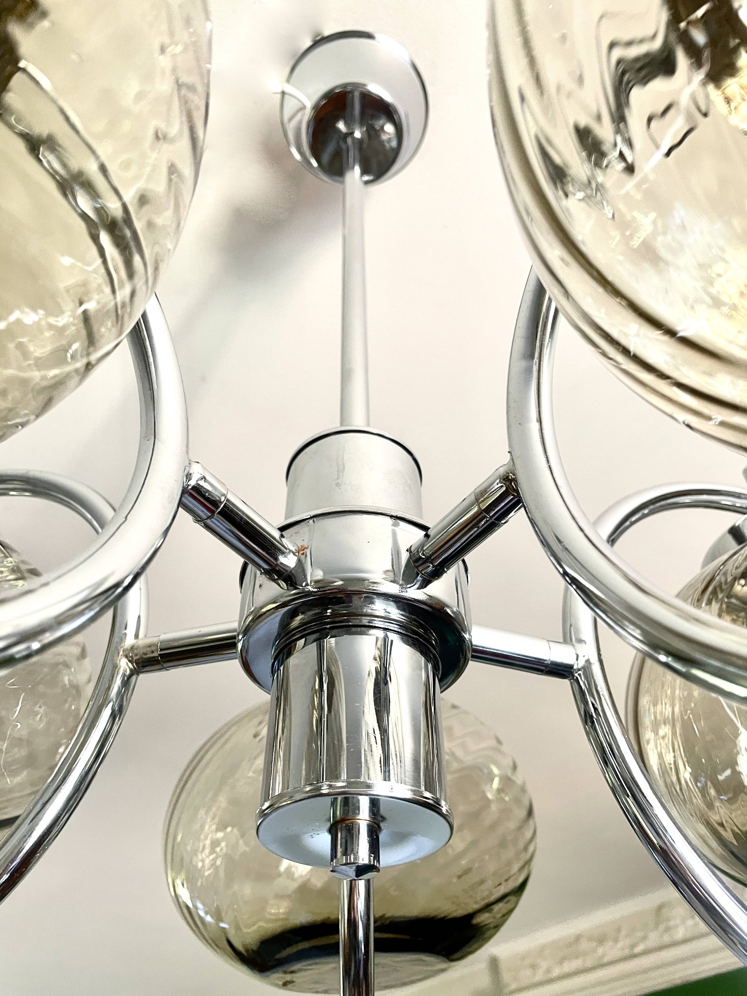 Large chrome and smoked glass chandelier 1970