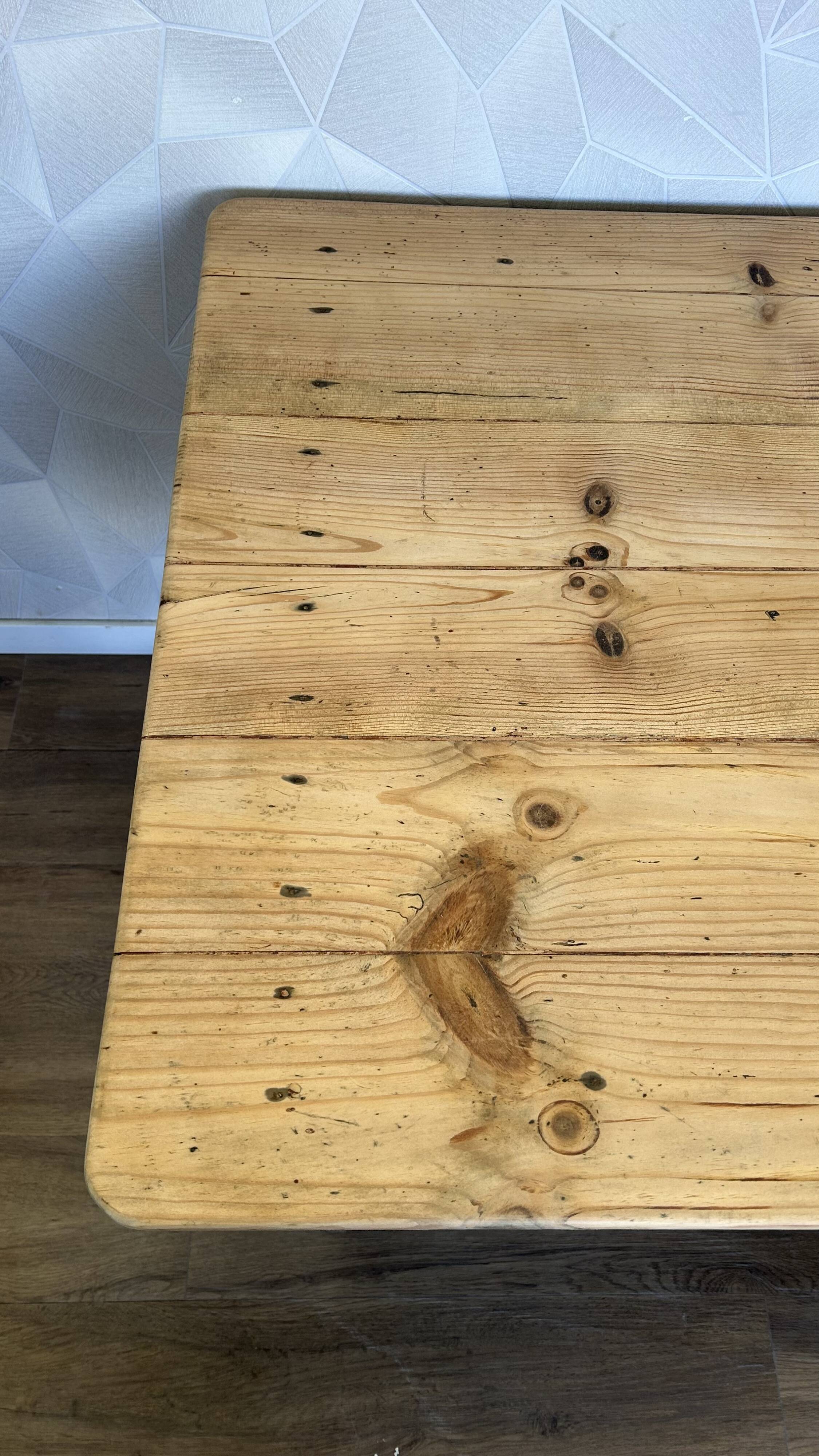 Solid wood farmhouse table, stripped and varnished