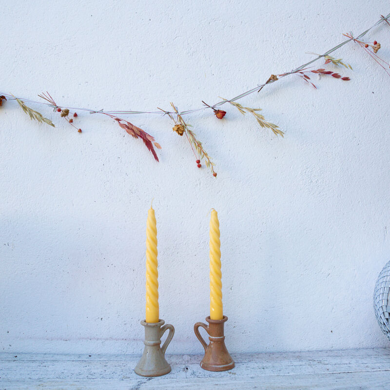 2 stoneware candle holders