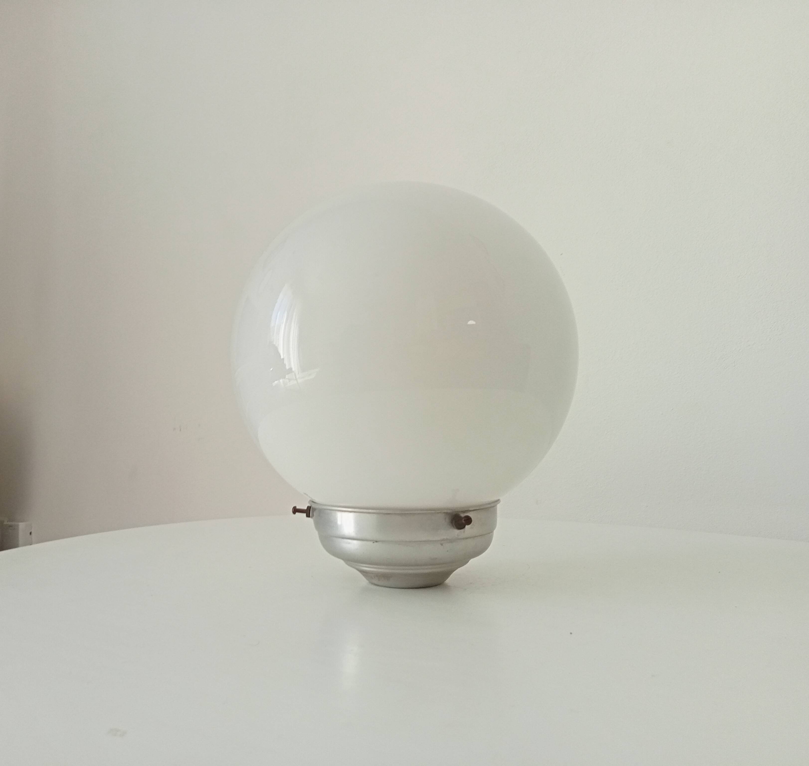 Globe lampshade vintage 50s Opaline and aluminum