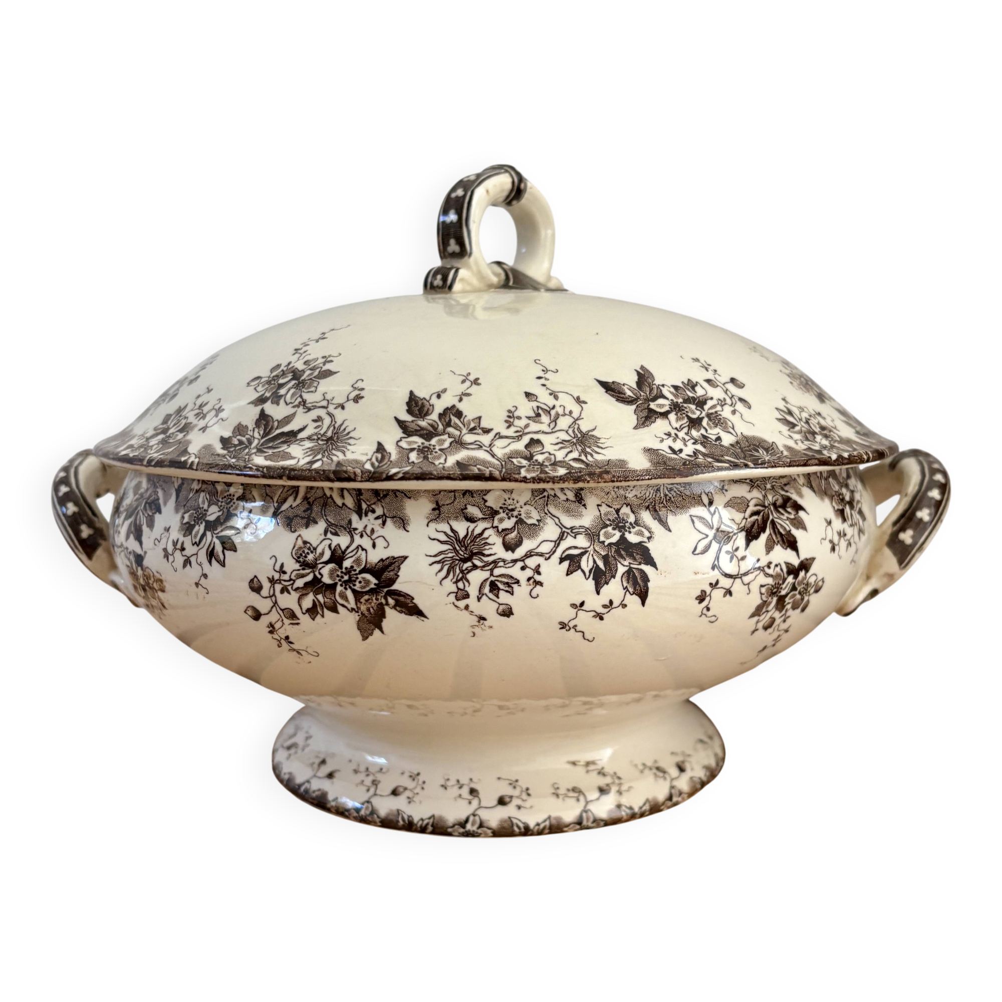 Antique ironstone soup tureen, Aplhand model from Sarreguemines