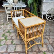 1960s beige rattan and cotton bench