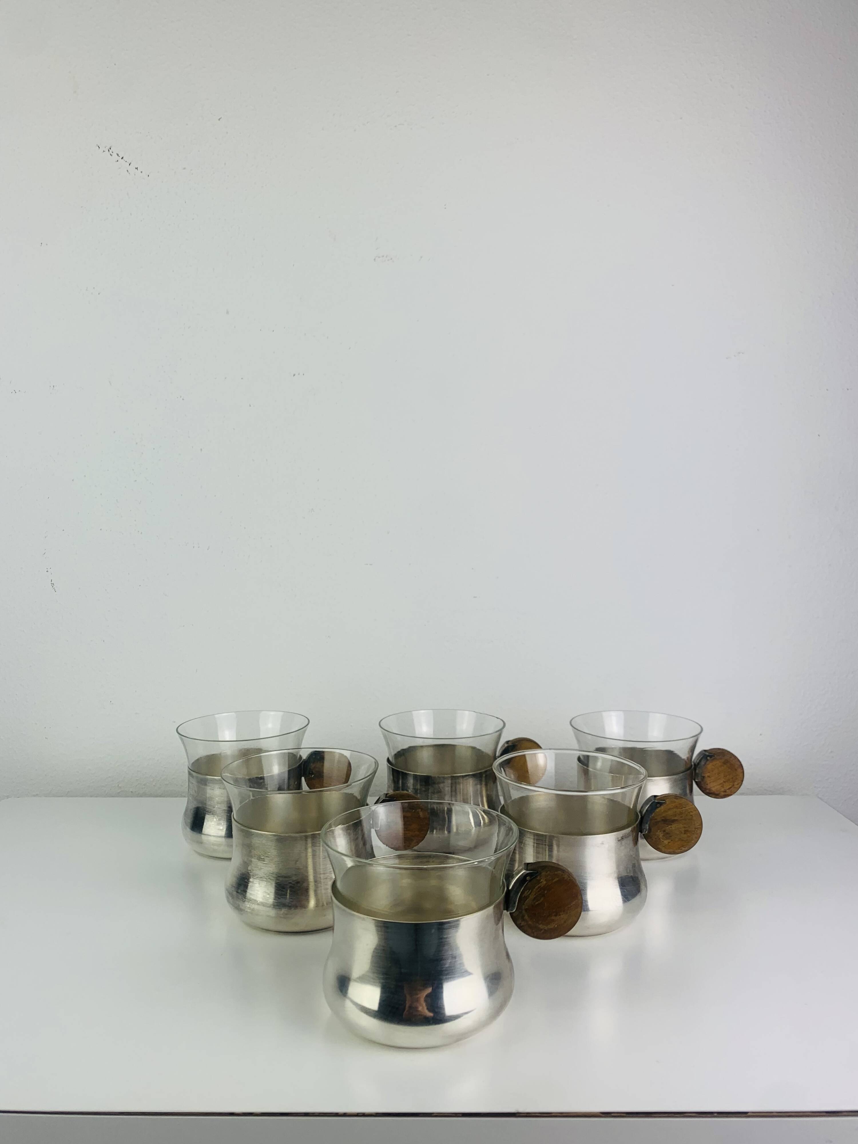 6 Art Deco silver-plated metal and glass cups by Sigg Switzerland