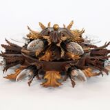 Italian mid-century florentine flush mount lamp in bi-color, 1950s