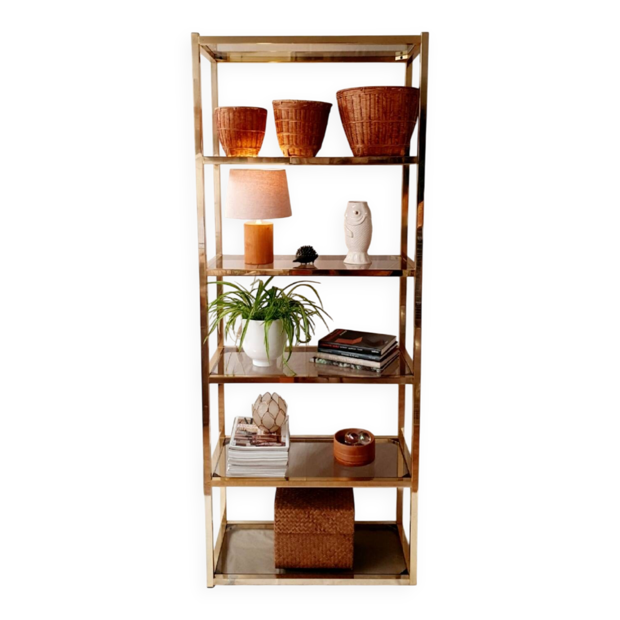 Gold and smoked glass shelf 1970