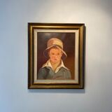 Portrait of the boy in the straw hat 70s/80s, signed