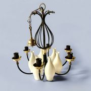 Lustre 6 feux vintage en métal noir et laiton