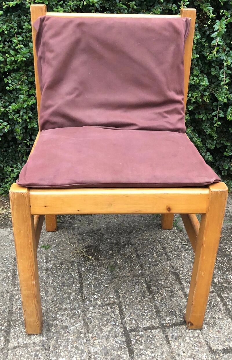 Set of 6 pine dining chairs sling seats canvas upholstery