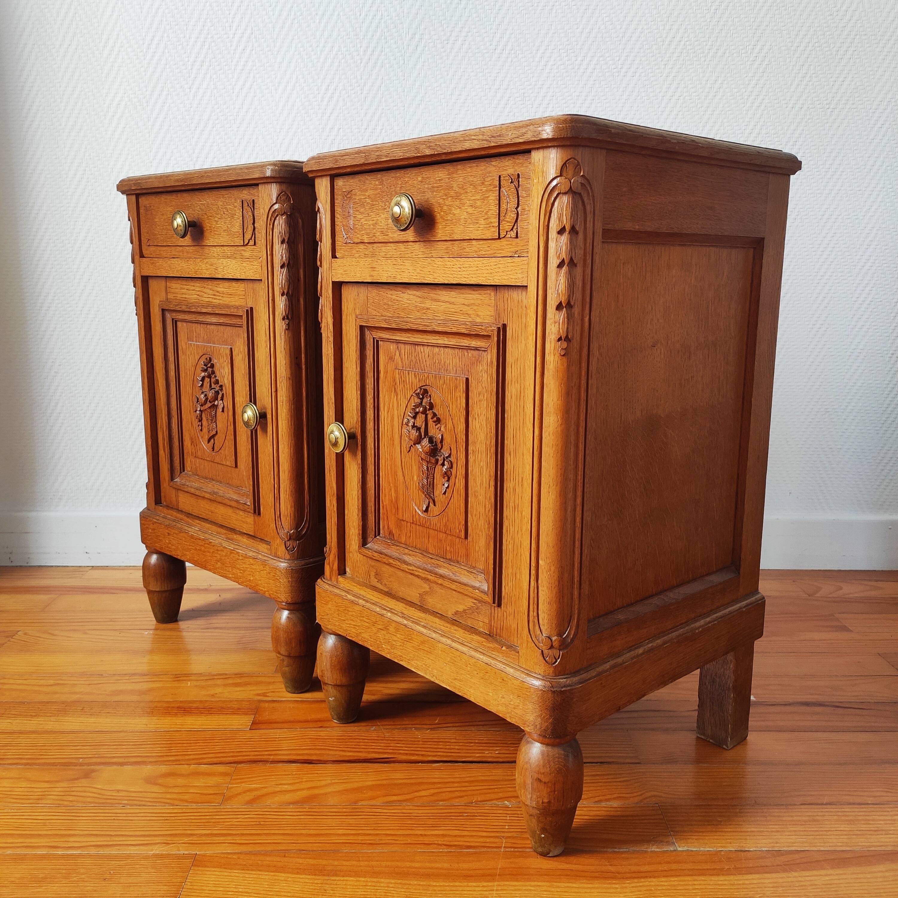 Pair of solid oak bedside tables 1920