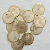 12 coasters in mother-of-pearl and vintage brass