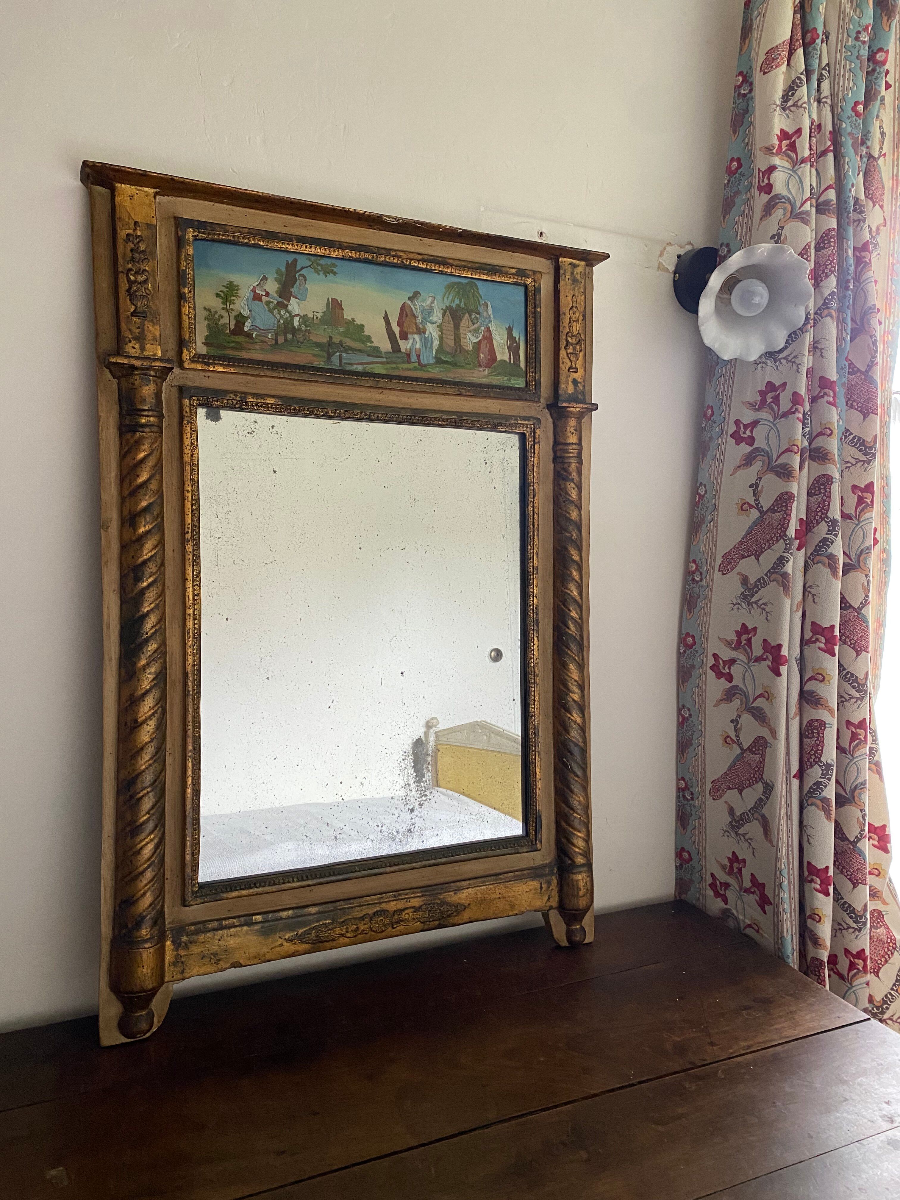 Miroir trumeau époque Restauration - Décor fixé sous verre