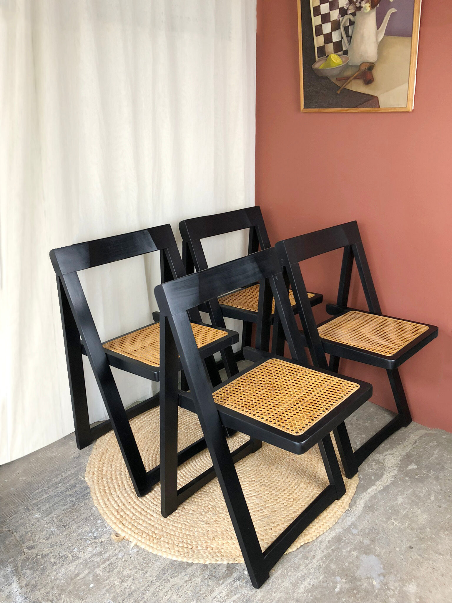 Set of 4 folding chairs caned