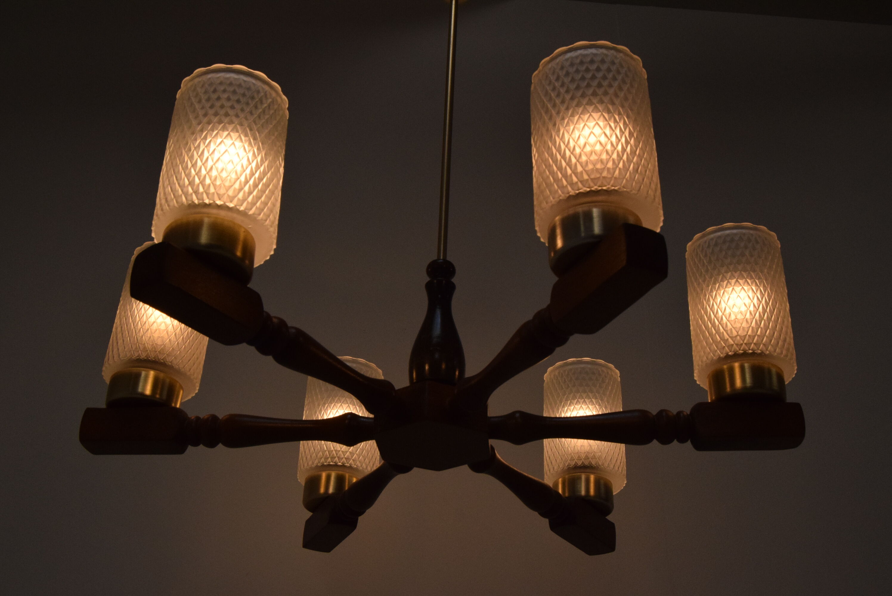 Mid-century wood chandelier  by Inva Litomerice,1970's