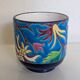 Cache-pot Longwy Art Déco en faïence émaillée décor floral polychrome