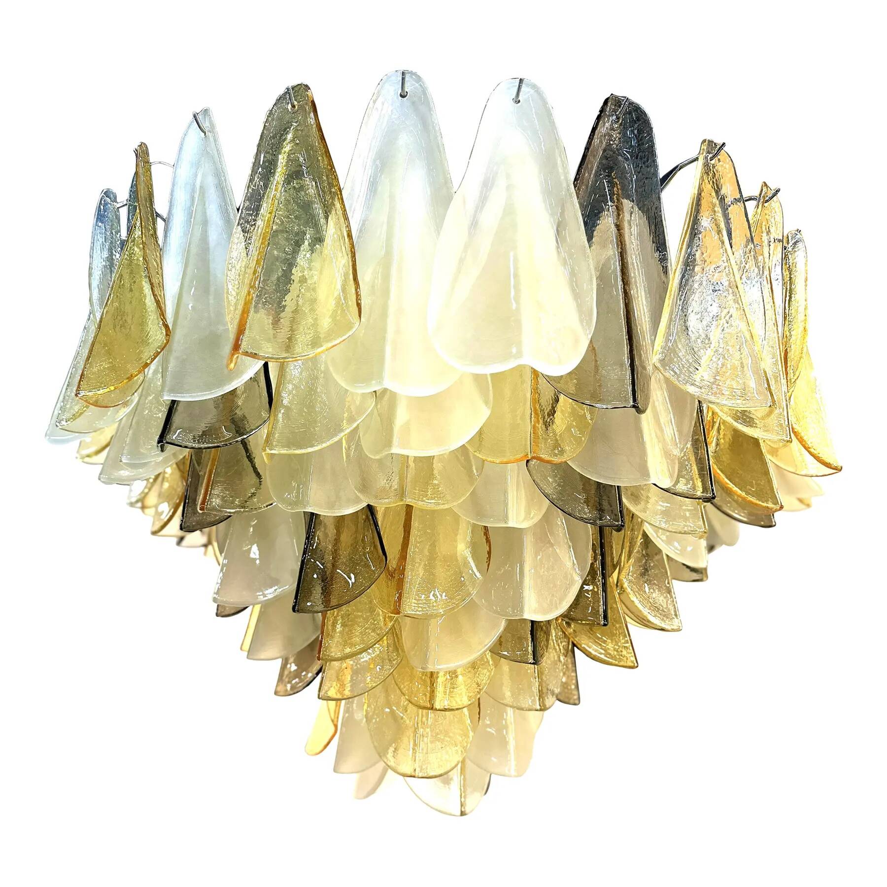 Venetian Amber and Fumè Multicolor “Rondini” Murano Glass Chandelier