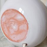 Enamelled terracotta lamp signed, pleated lampshade 1960