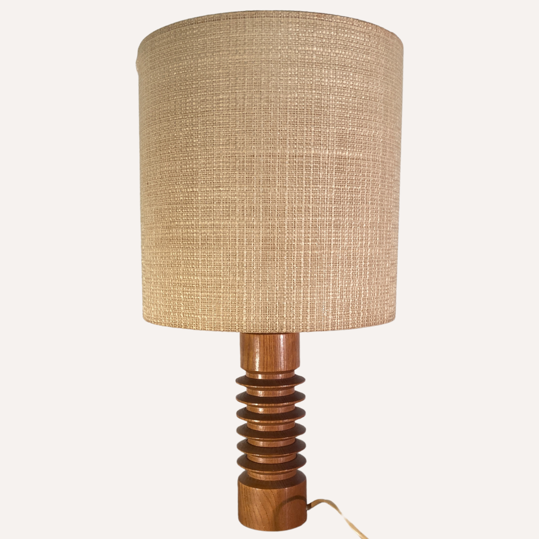 Midcentury French modernist wood turnt table lamp