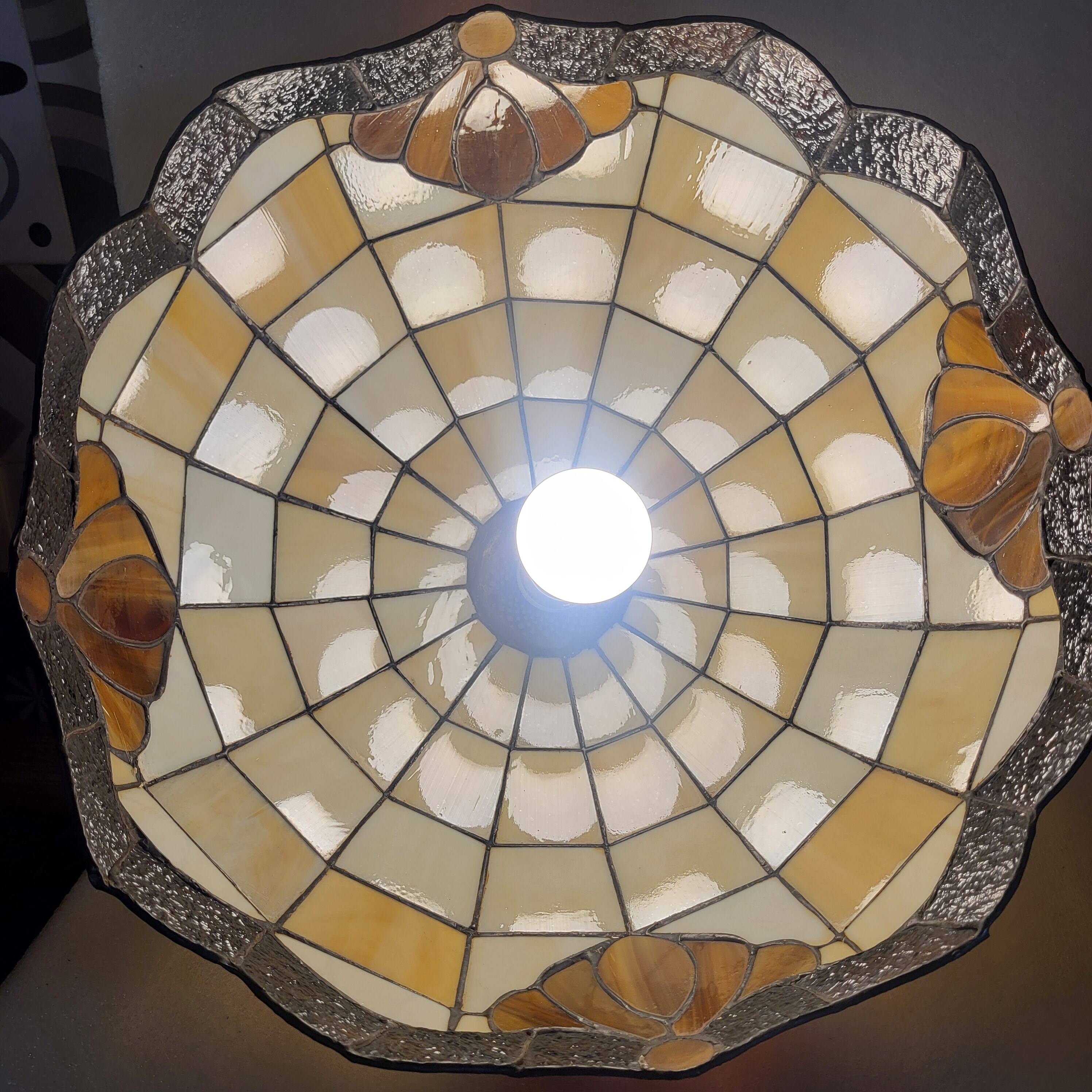 Tiffany-style stained glass pendant, vintage Honsel Germany
