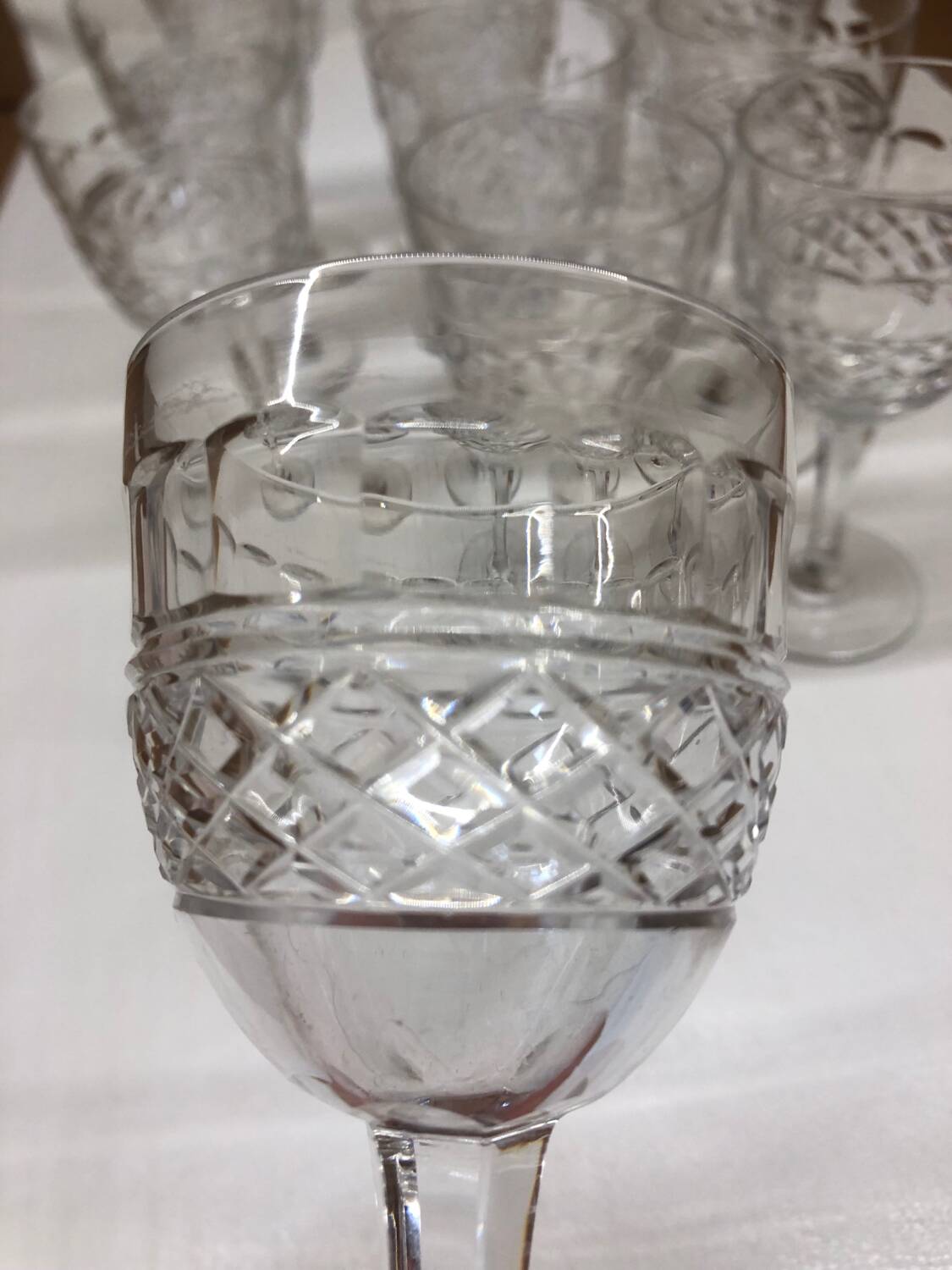 Set of 12 cut crystal stemmed glasses from the Nancy crystal factory, art deco