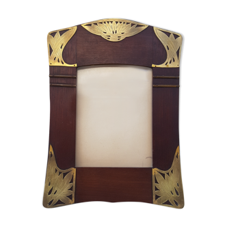 Wooden photo frame, brass and glass, art nouveau period.