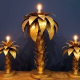 Hollywood Regency Palm Tree Lamp Trio – Hammered Gold Metal