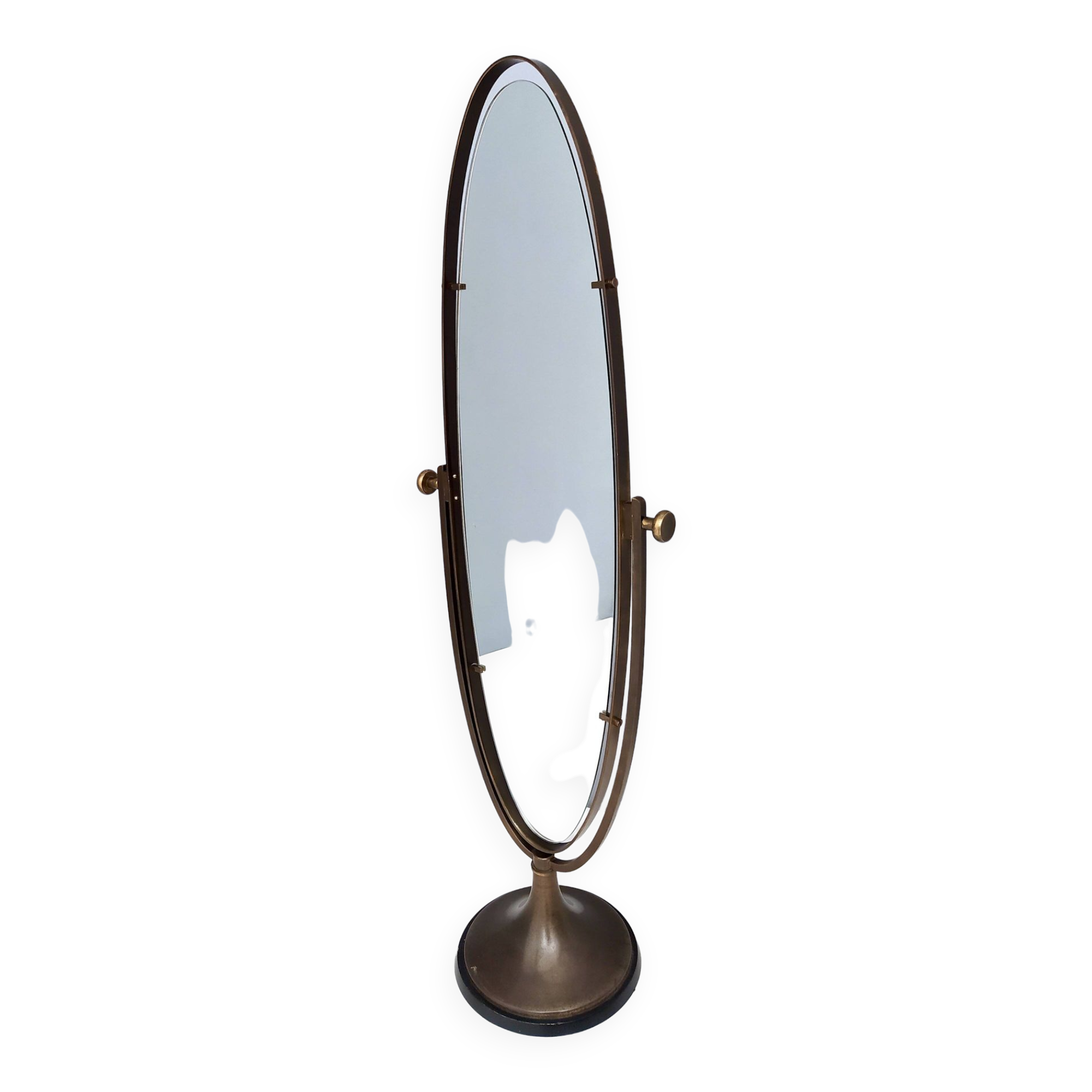Vintage Oval Cheval Mirror with Brass and Metal Frame, Italy