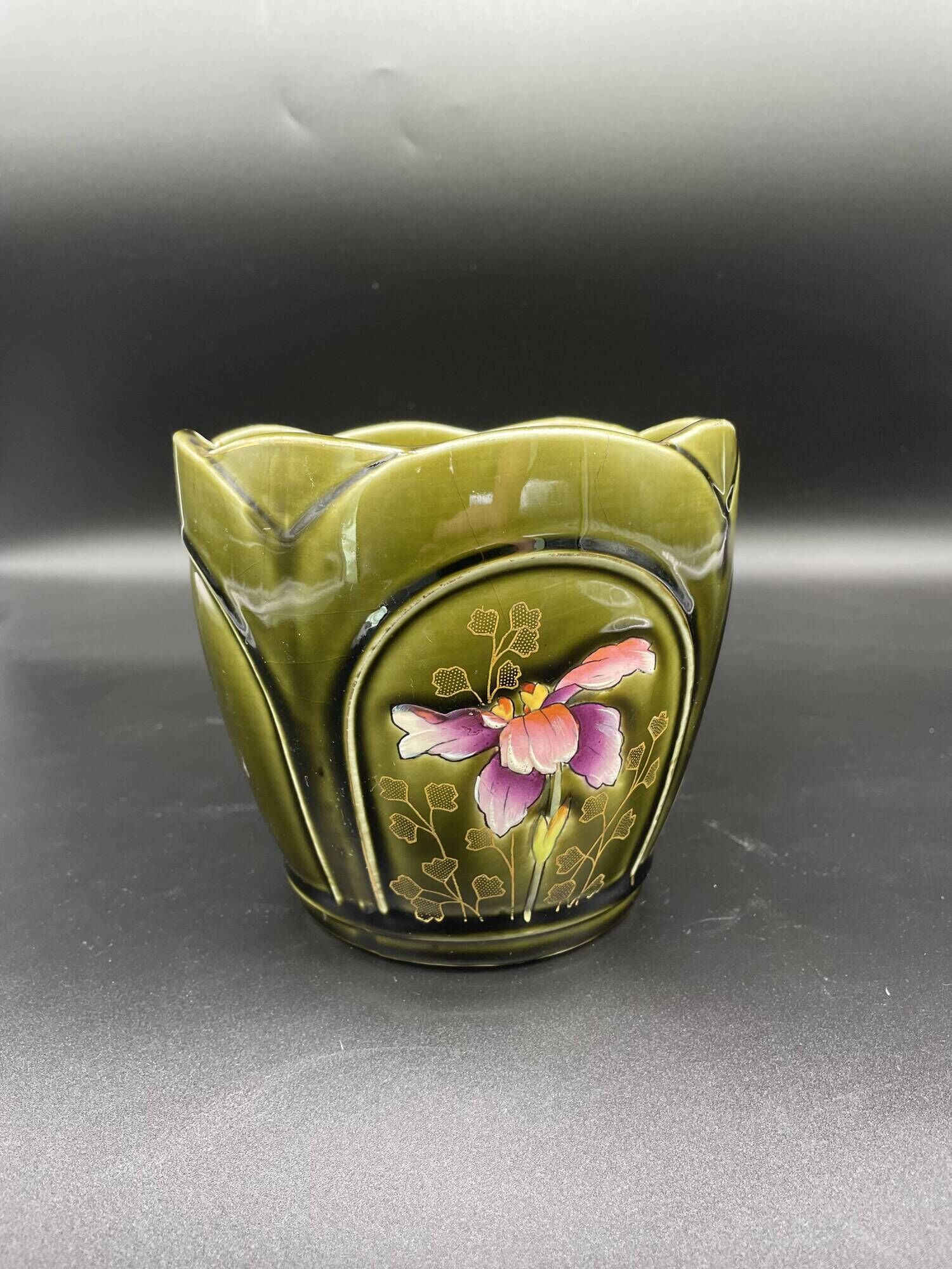 Slip planter, pair, art nouveau, de bruyn earthenware, signed, numbered, fives, lille