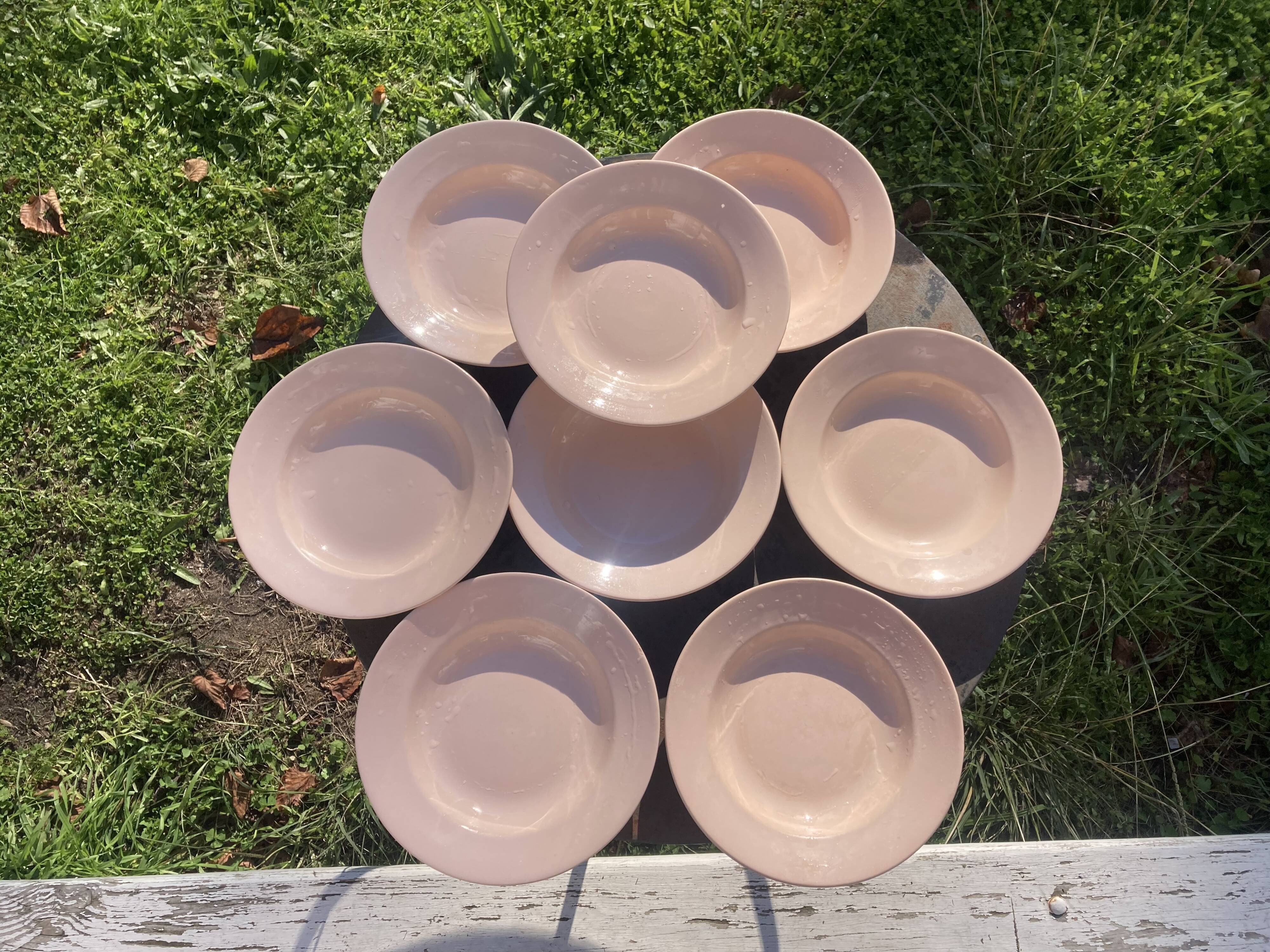 8 hollow plates Digoin Sarreguemines powder pink old