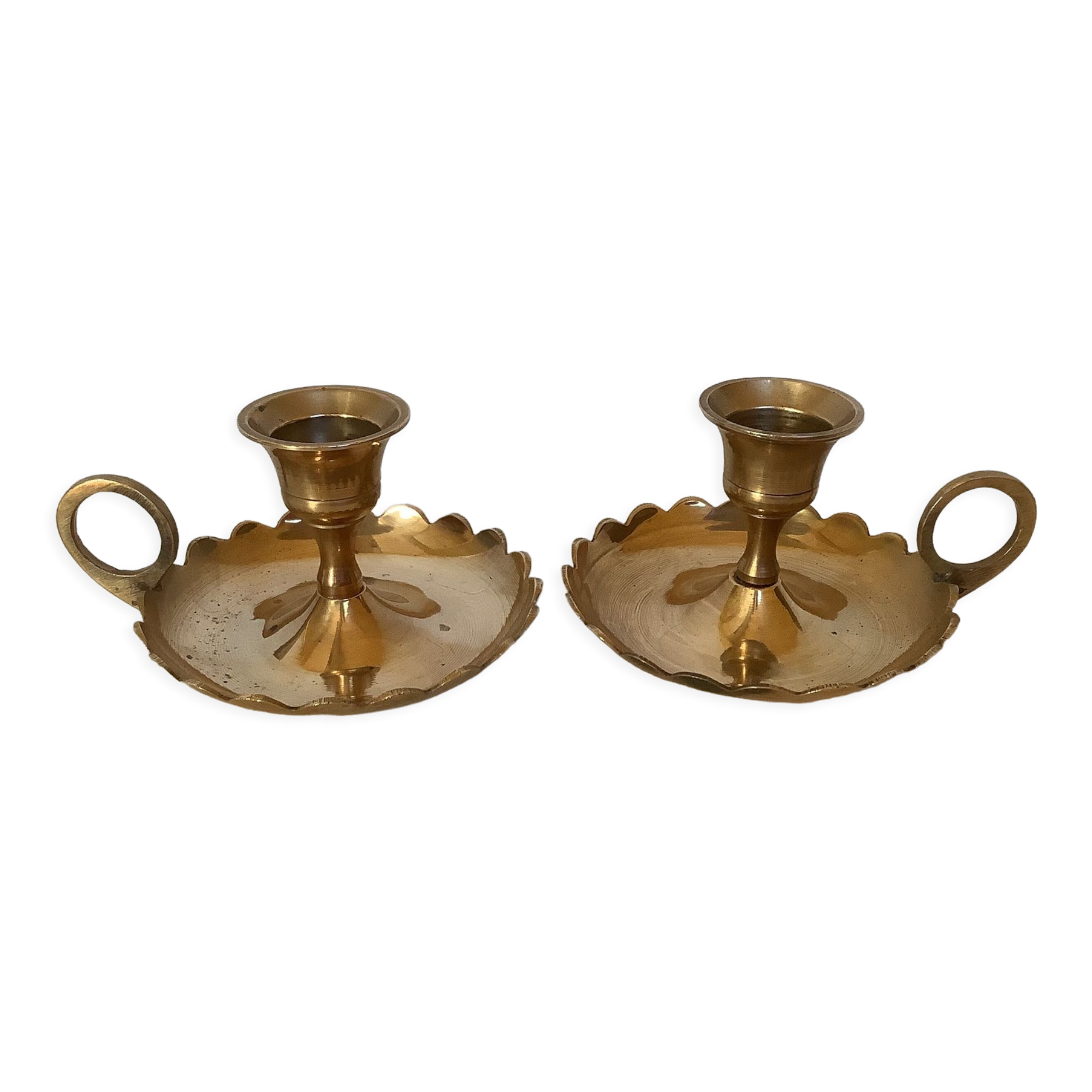 Pair of brass cellar rat candle holders